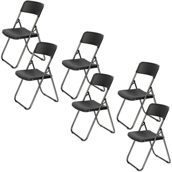 Sekey Klappstuhl Gartenstuhl Klappbar Klappstuhl Polyrattan Campingstuhl Wasserdicht (Set, 6 St), Legierter Stahl, bis 200 kg Belastbar, Schwarz