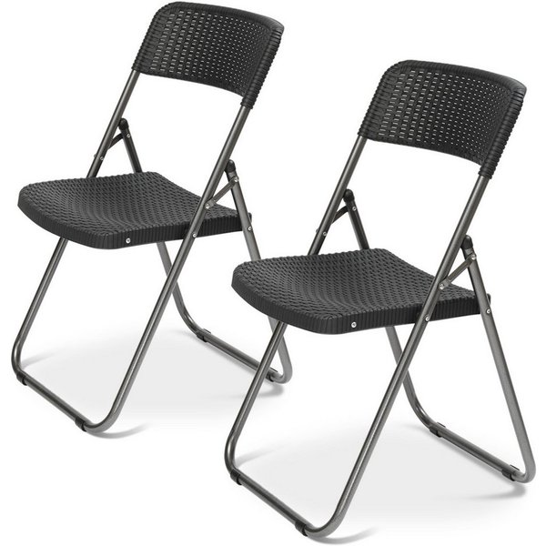 Sekey Klappstuhl Gartenstuhl Klappbar Klappstuhl Polyrattan Campingstuhl Wasserdicht (Set, 2 St), Legierter Stahl, bis 200 kg Belastbar, Schwarz