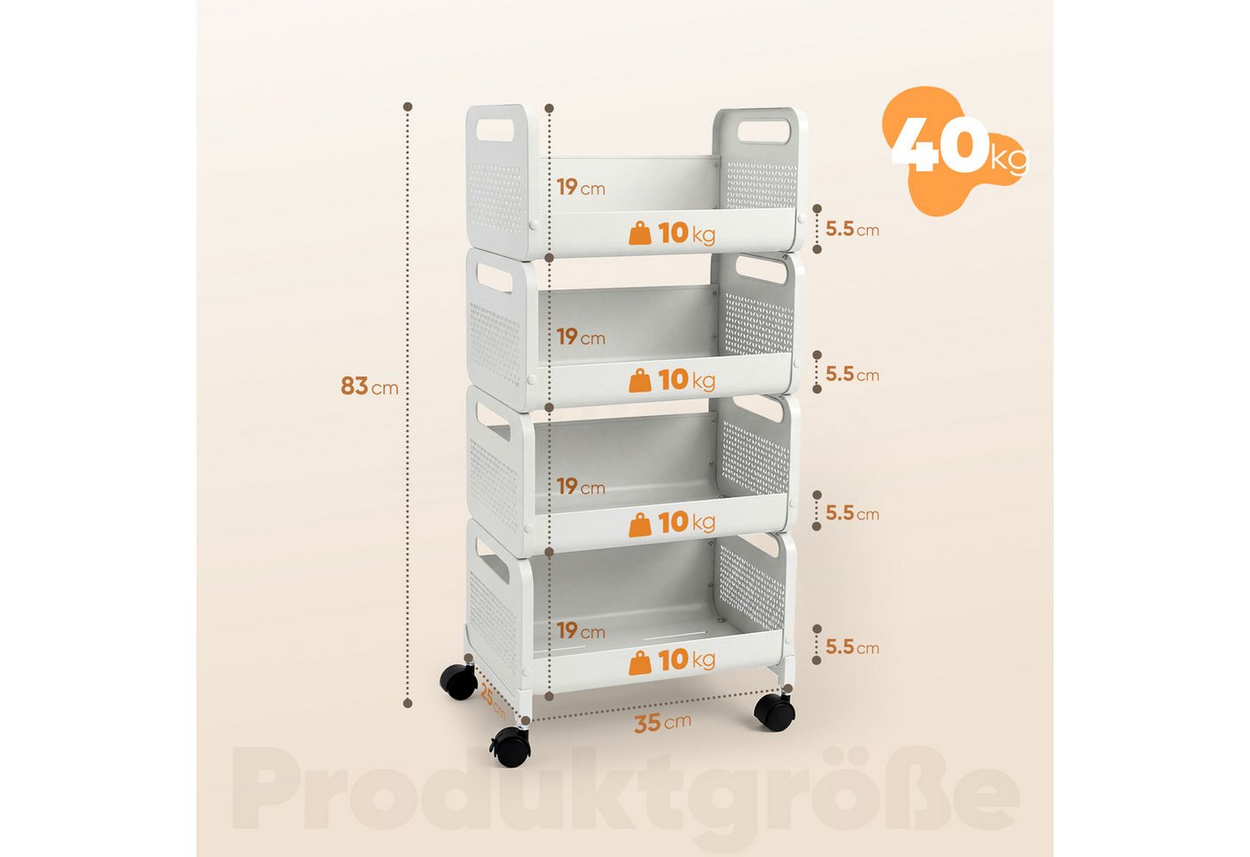 Sekey Küchenwagen Rollwagen 25 cm breit, servierwagen mit rollen, 25×35×83cm, gemüseregal küchenwagen Metall Aufbewahrungsregal – Bild 2 von 5