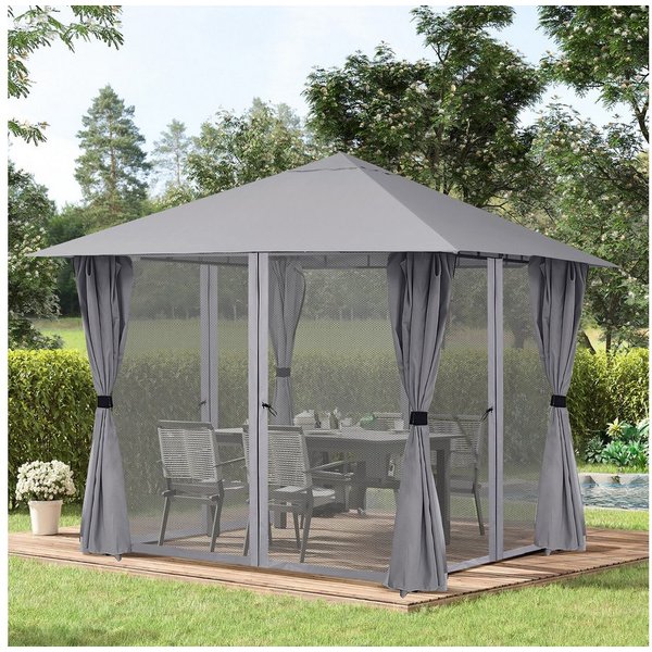 Sekey Pavillon Festzelt 300 x 300 cm Pavillon mit 4 Seitenteilen und 4 Moskitonetz, mit 8 Seitenteilen, Patio Gazebo für 6-10 Personen 4, Gartenpavillon mit 8 S