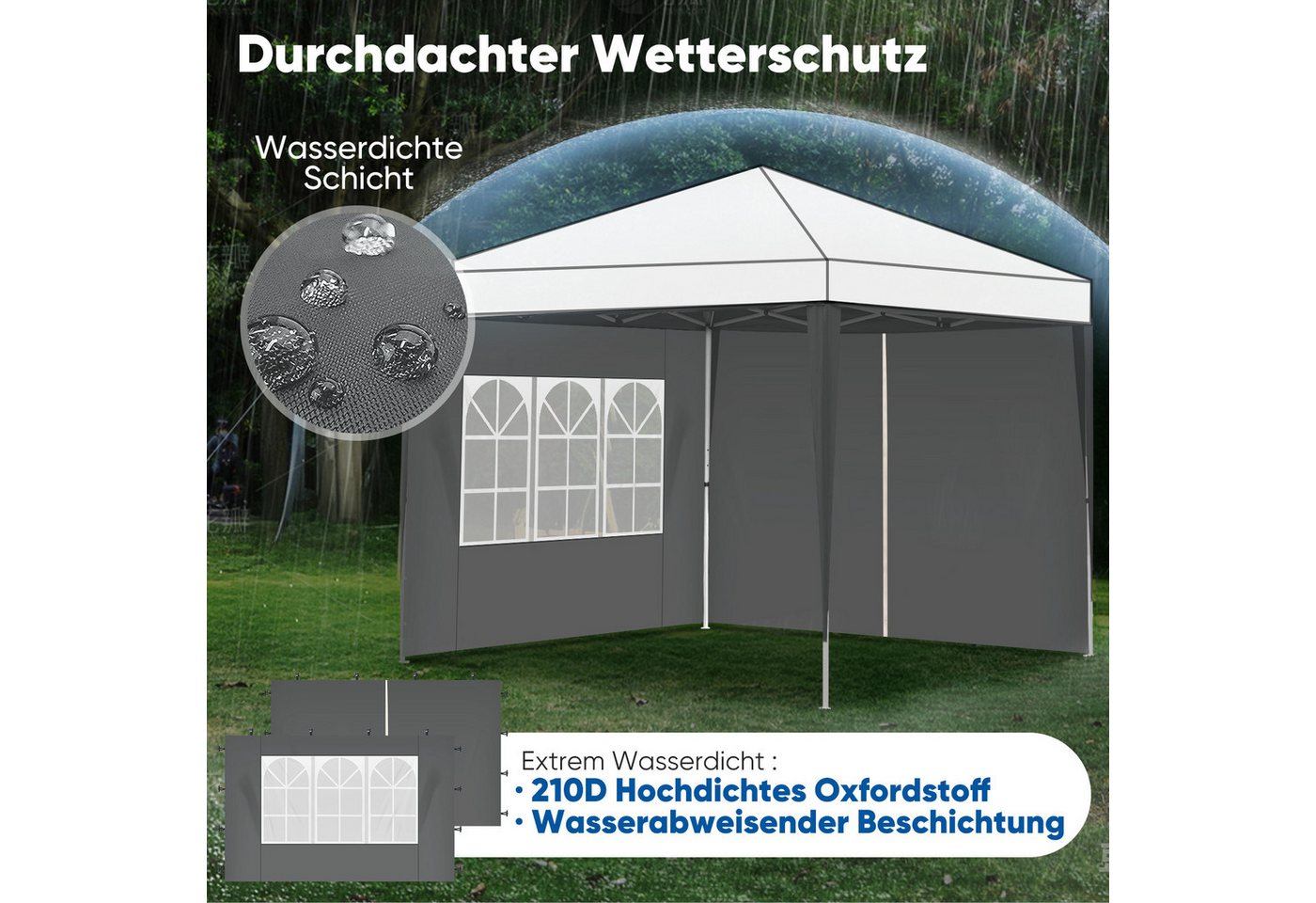 Sekey Pavillonseitenteil 2er Set Pavillon Seitenteile Seitenwand für Faltpavillon 300 x 300 cm, Mit Reißverschluss, mit Fenster / auch für 300 x 600 cm, 300 x 9 – Bild 4 von 5
