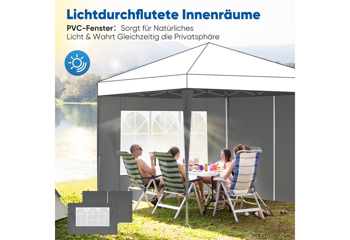 Sekey Pavillonseitenteil 2er Set Pavillon Seitenteile Seitenwand für Faltpavillon 300 x 300 cm, Mit Reißverschluss, mit Fenster / auch für 300 x 600 cm, 300 x 9 – Bild 5 von 5
