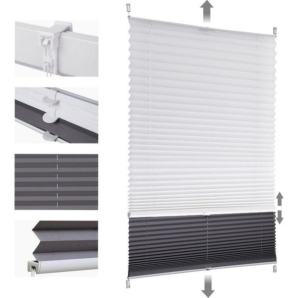 Sekey Plissee Day+Night Doppelplissee Verdunkelung ohne Bohren verspannt Lichtschutz, ohne Bohren, Klemmfix, Lichtdurchlässig und 100% verdunkelnd – Verdunkelun