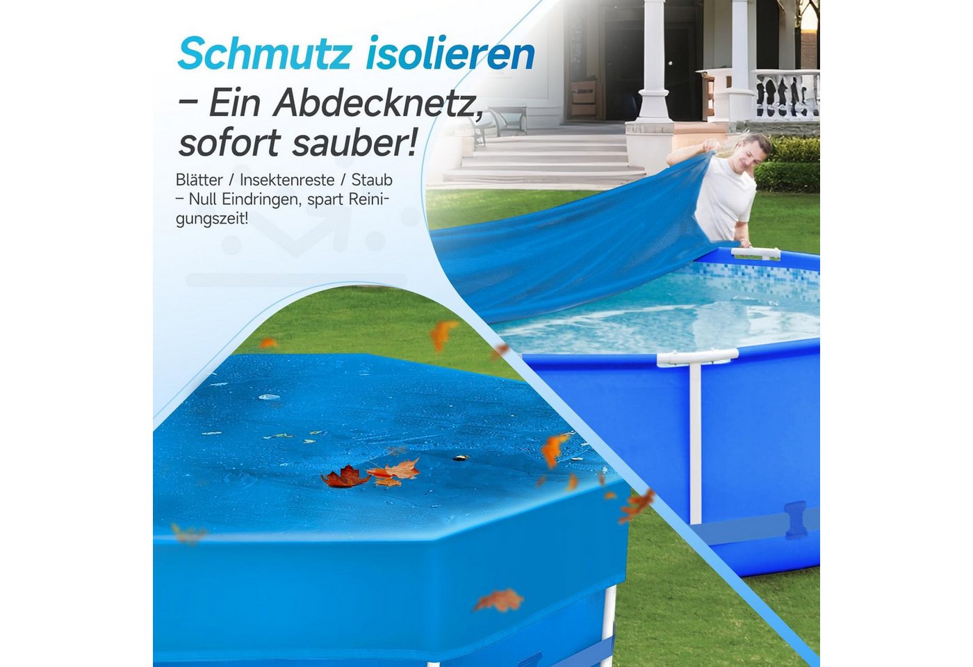 Sekey Pool-Abdeckplane Poolabdeckung Rund Swimmingpool Abdeckplane Sommer & Winter Schwimmbad, Wind- & Staubdicht, keine zusätzlichen Befestigungen nötig – Bild 5 von 5