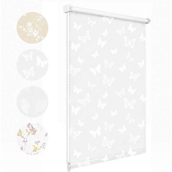Rollo Seitenzugrollo mit dekorativem Muster Rollo Klemmfix ohne Bohren, Sekey, Klemmfix, Klemmfix, 4 Designs, stufenlos verstellbar, lichtdurchlässig oder verdu