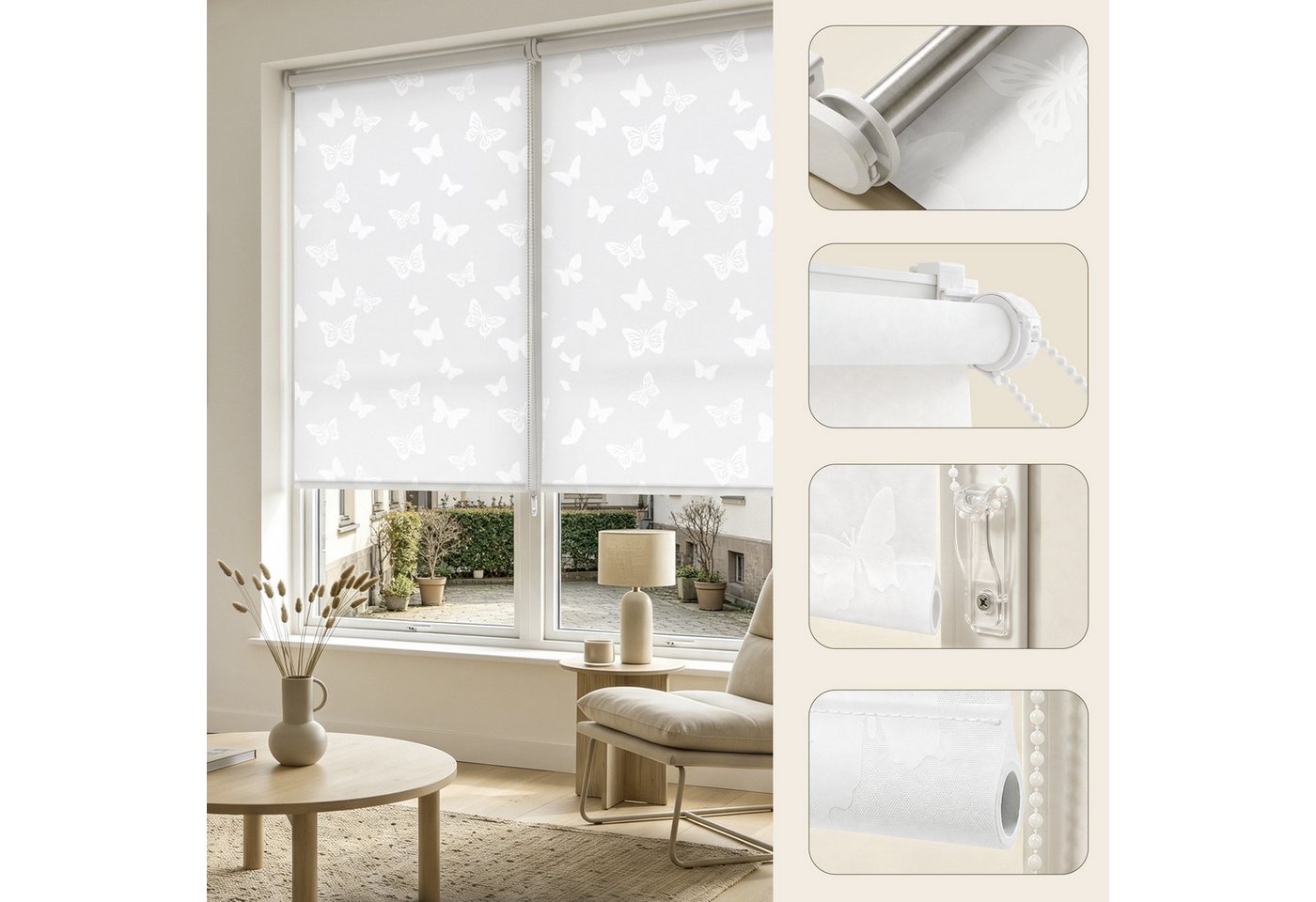 Rollo Seitenzugrollo mit dekorativem Muster Rollo Klemmfix ohne Bohren, Sekey, Klemmfix, Klemmfix, 4 Designs, stufenlos verstellbar, lichtdurchlässig oder verdu – Bild 3 von 5