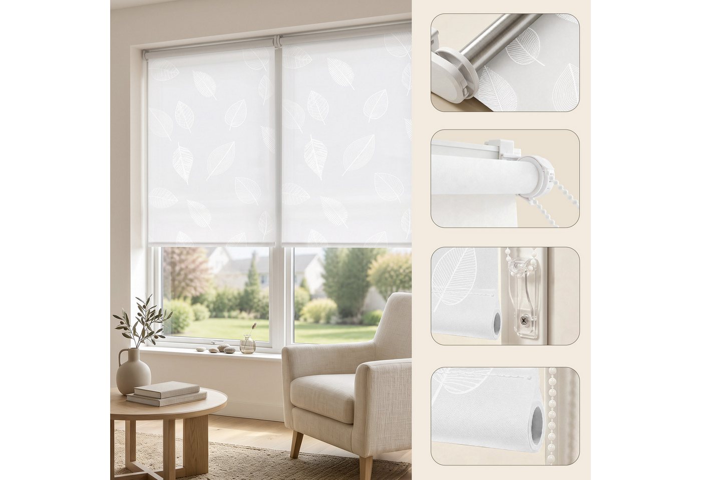 Rollo Seitenzugrollo mit dekorativem Muster Rollo Klemmfix ohne Bohren, Sekey, Klemmfix, Klemmfix, 4 Designs, stufenlos verstellbar, lichtdurchlässig oder verdu – Bild 3 von 5