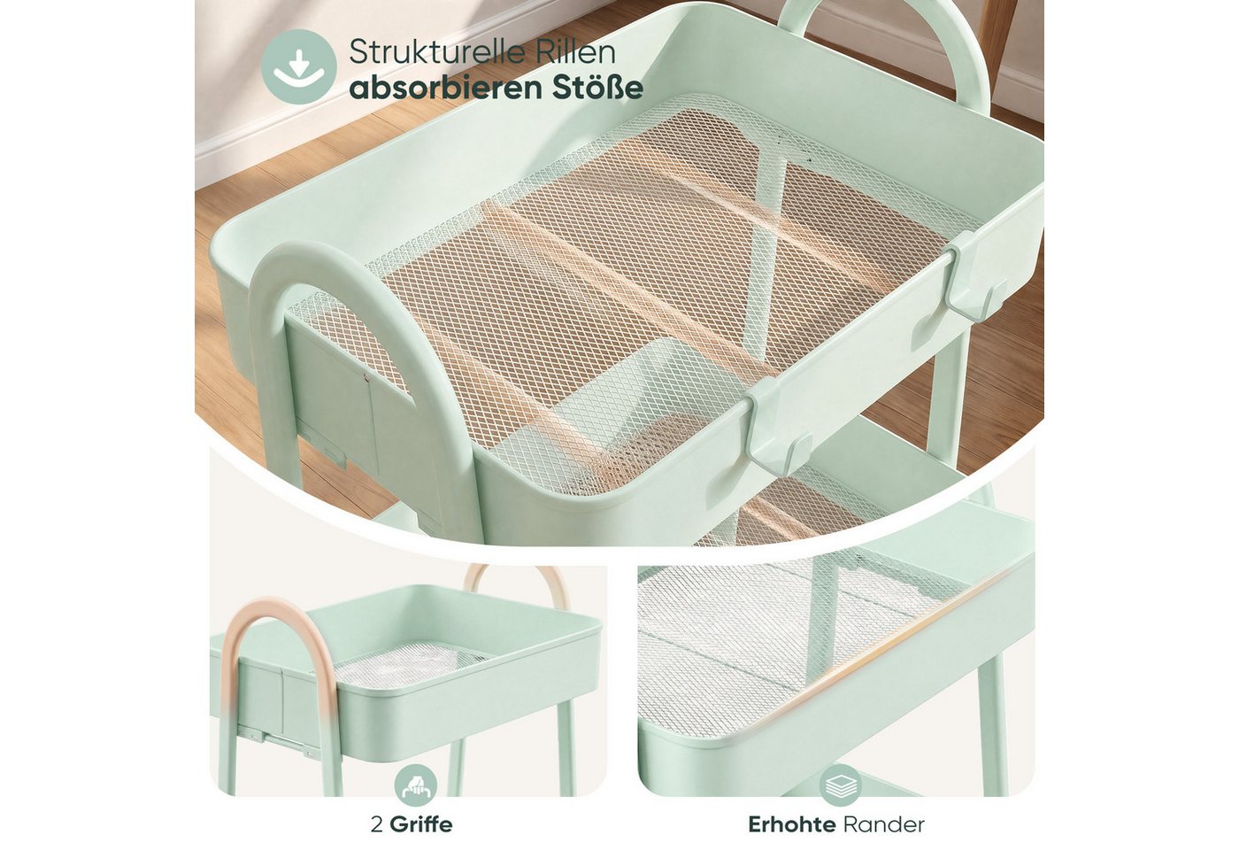 Sekey Rollwagen Küche 30 cm Breit Servierwagen mit Rollen Metall, 2 Körben & 4 Haken, Innovatives Klick-Design für schnelle Montage ohne Schrauben – Bild 5 von 5
