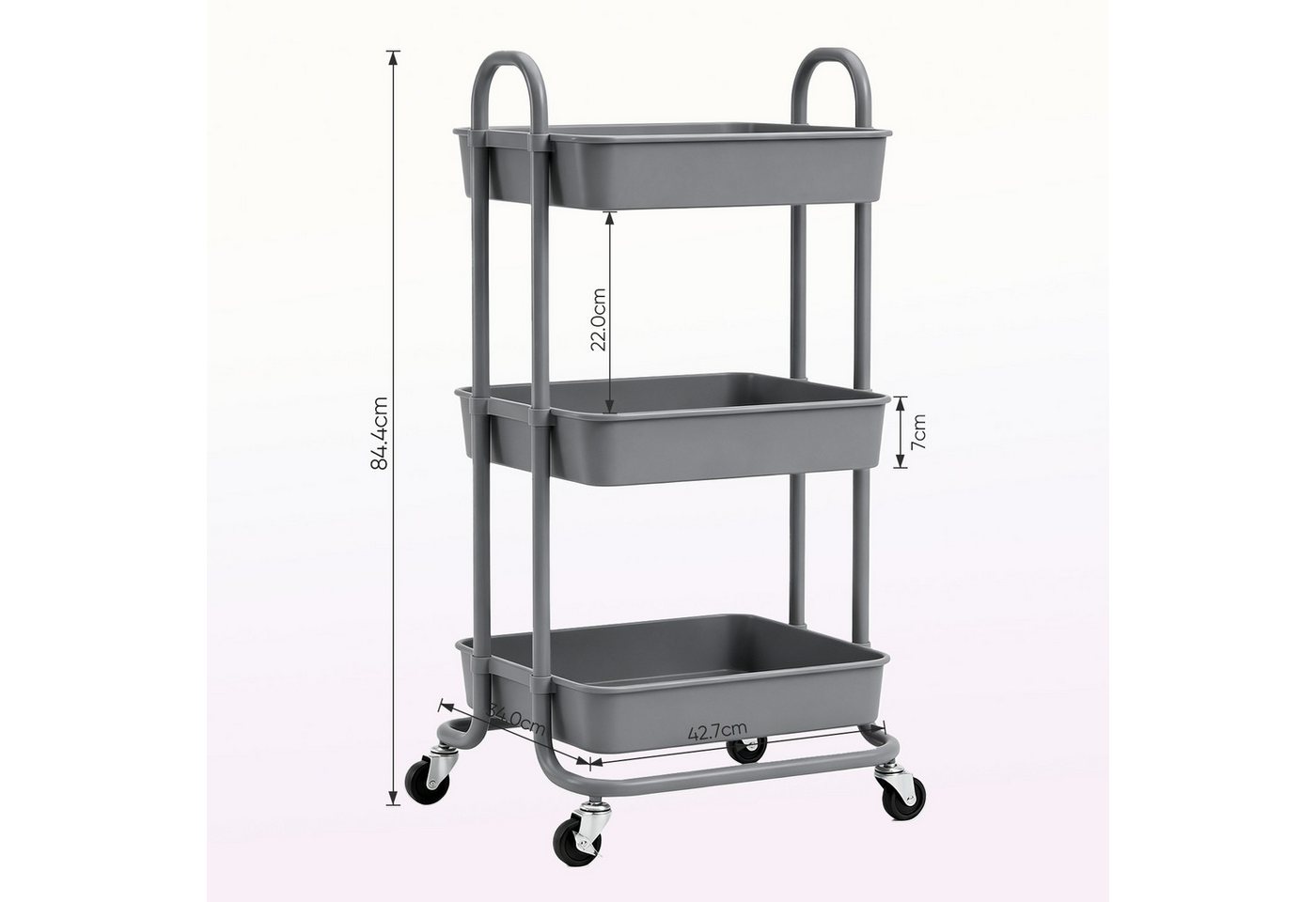 Sekey Servierwagen Rollwagen badezimmer 35cm breit Badezimmerregal mit 3 Ebenen, Servierwagen Wohnzimmer, Küchenwagen,34 x 42.7 x 84.4cm – Bild 2 von 5