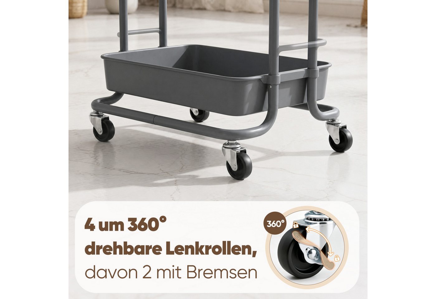 Sekey Servierwagen Rollwagen badezimmer 35cm breit Badezimmerregal mit 3 Ebenen, Servierwagen Wohnzimmer, Küchenwagen,34 x 42.7 x 84.4cm – Bild 4 von 5