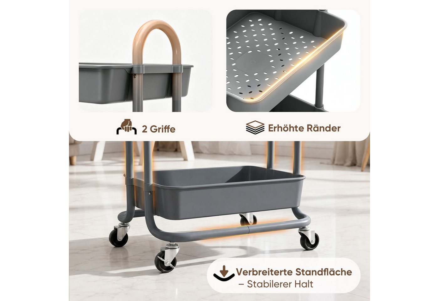 Sekey Servierwagen Rollwagen badezimmer 35cm breit Badezimmerregal mit 3 Ebenen, Servierwagen Wohnzimmer, Küchenwagen,34 x 42.7 x 84.4cm – Bild 5 von 5
