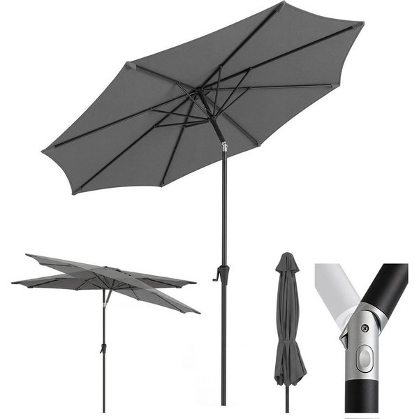 Sekey Sonnenschirm 3m Marktschirm mit Kurbel, Gartenschirm, 8 Streben, Sonnenschutz 50+, LxB: 300,00x300,00 cm, mit/ohne LED-Lichtern, Terrassenschirm Rund