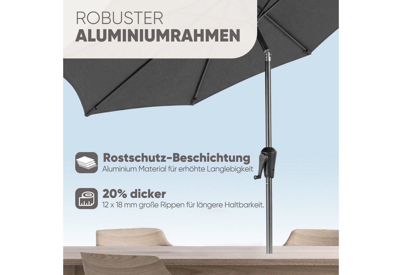 Sekey Sonnenschirm 3m Marktschirm mit Kurbel, Gartenschirm, 8 Streben, Sonnenschutz 50+, LxB: 300,00x300,00 cm, mit/ohne LED-Lichtern, Terrassenschirm Rund – Bild 2 von 5