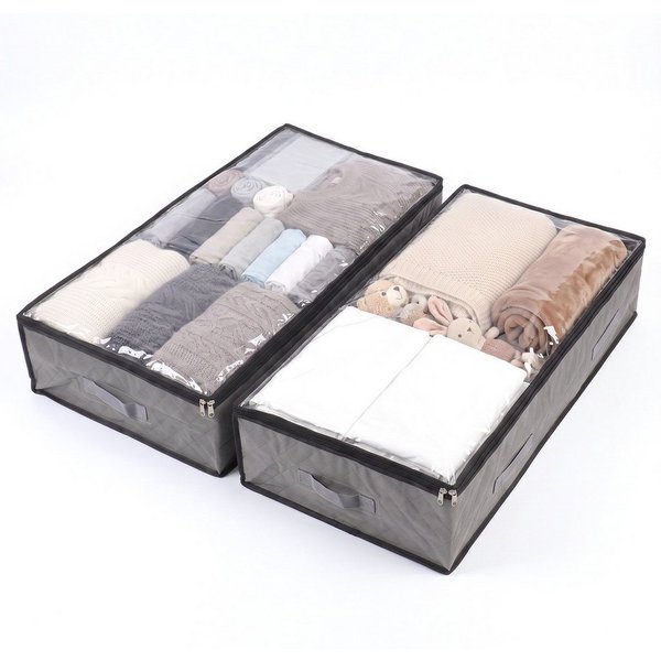 Sekey Unterbettkommode Unterbett Aufbewahrung Aufbewahrungstasche 110L mit Deckel, faltbar (2 St), Für Kleidung, Bettwäsche Decken transparent mit Doppelreißver