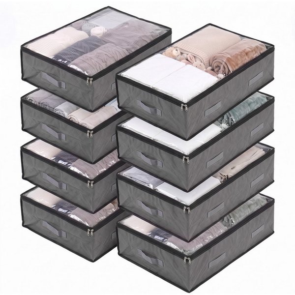 Sekey Unterbettkommode Unterbett Aufbewahrung Aufbewahrungstasche 110L mit Deckel, faltbar (8 St), Für Kleidung, Bettwäsche Decken transparent mit Doppelreißver