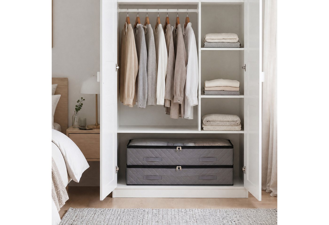 Sekey Unterbettkommode Unterbett Aufbewahrung Aufbewahrungstasche 110L mit Deckel, faltbar (8 St), Für Kleidung, Bettwäsche Decken transparent mit Doppelreißver – Bild 5 von 5