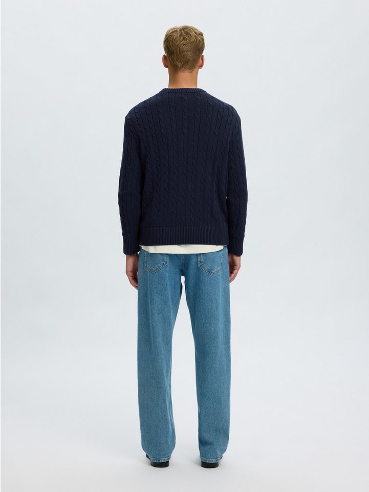 Selected Rundhalspullover SLMBRAUN KNIT CABLE CREW NOOS Baumwolle, relaxed fit – Bild 2 von 5