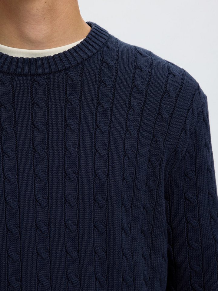 Selected Rundhalspullover SLMBRAUN KNIT CABLE CREW NOOS Baumwolle, relaxed fit – Bild 3 von 5