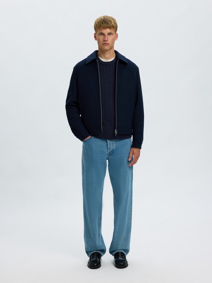 Selected Rundhalspullover SLMBRAUN KNIT CABLE CREW NOOS Baumwolle, relaxed fit – Bild 5 von 5