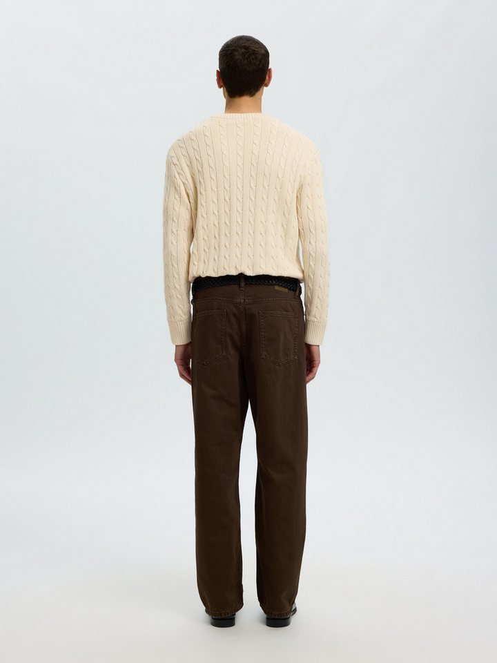 Selected Rundhalspullover SLMBRAUN KNIT CABLE CREW NOOS Baumwolle, relaxed fit – Bild 2 von 5