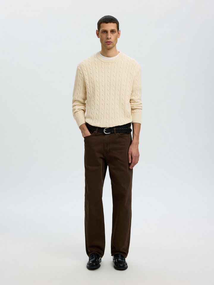 Selected Rundhalspullover SLMBRAUN KNIT CABLE CREW NOOS Baumwolle, relaxed fit – Bild 5 von 5