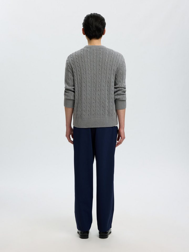 Selected Rundhalspullover SLMBRAUN KNIT CABLE CREW NOOS Baumwolle, relaxed fit – Bild 2 von 5