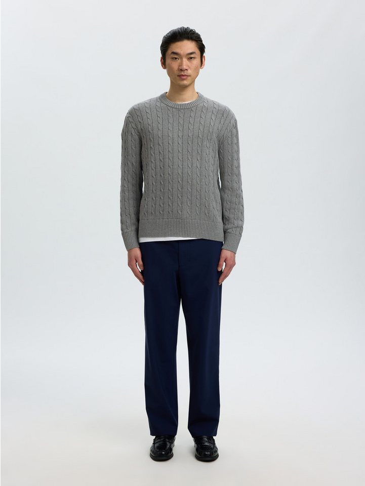 Selected Rundhalspullover SLMBRAUN KNIT CABLE CREW NOOS Baumwolle, relaxed fit – Bild 4 von 5