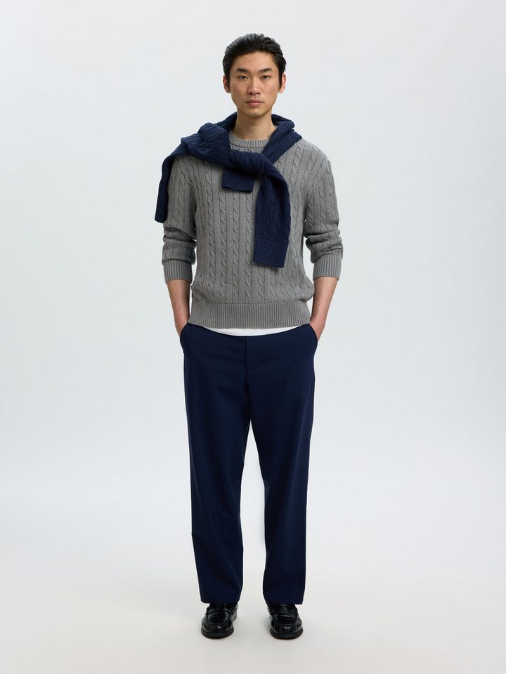 Selected Rundhalspullover SLMBRAUN KNIT CABLE CREW NOOS Baumwolle, relaxed fit – Bild 5 von 5