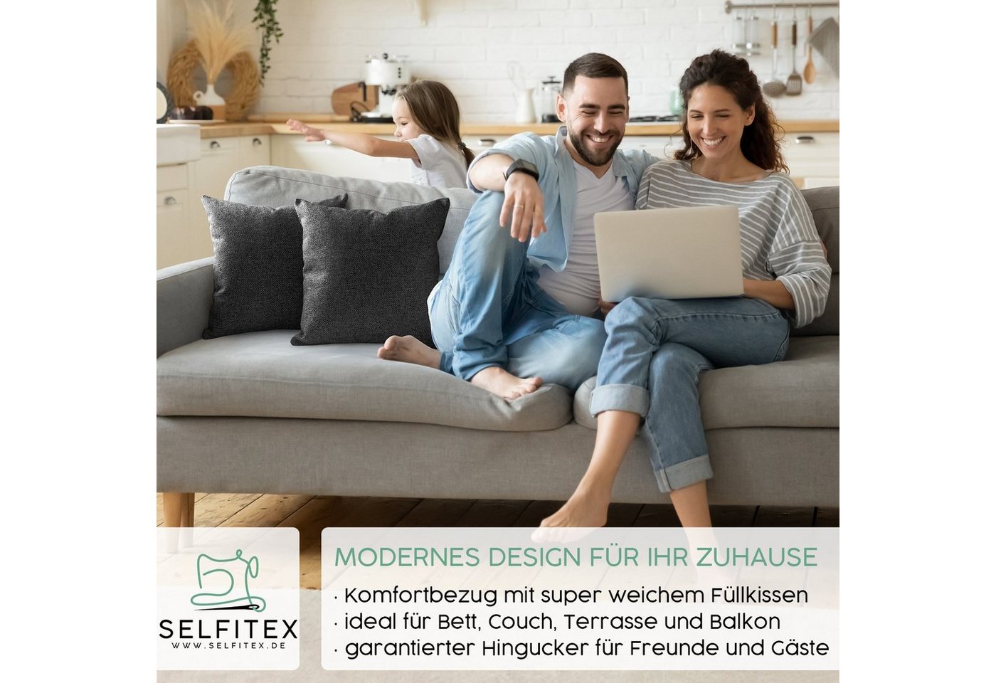 Selfitex Dekokissen 2er Set, 30x50/40x40/40x60/50x50 inkl. Füllkissen, Farben zur Auswahl, robuster Polsterstoffbezug mit weichen Füllkissen – Bild 2 von 5