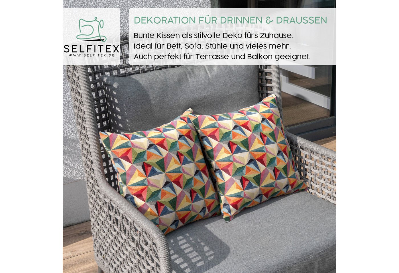 Selfitex Dekokissen mit buntem Muster im 2er Set, 30x50/40x40/50x50 inkl. Füllkissen, hochwertig gewebter Gobelin Kissenbezug mit weichem Füllkissen – Bild 5 von 5