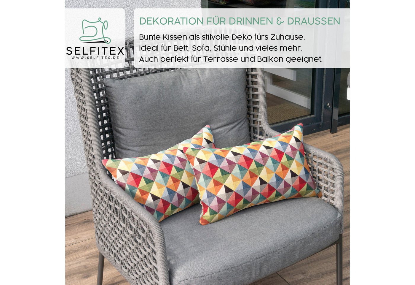 Selfitex Dekokissen mit buntem Muster im 2er Set, 30x50/40x40/50x50 inkl. Füllkissen, hochwertig gewebter Gobelin Kissenbezug mit weichem Füllkissen – Bild 5 von 5