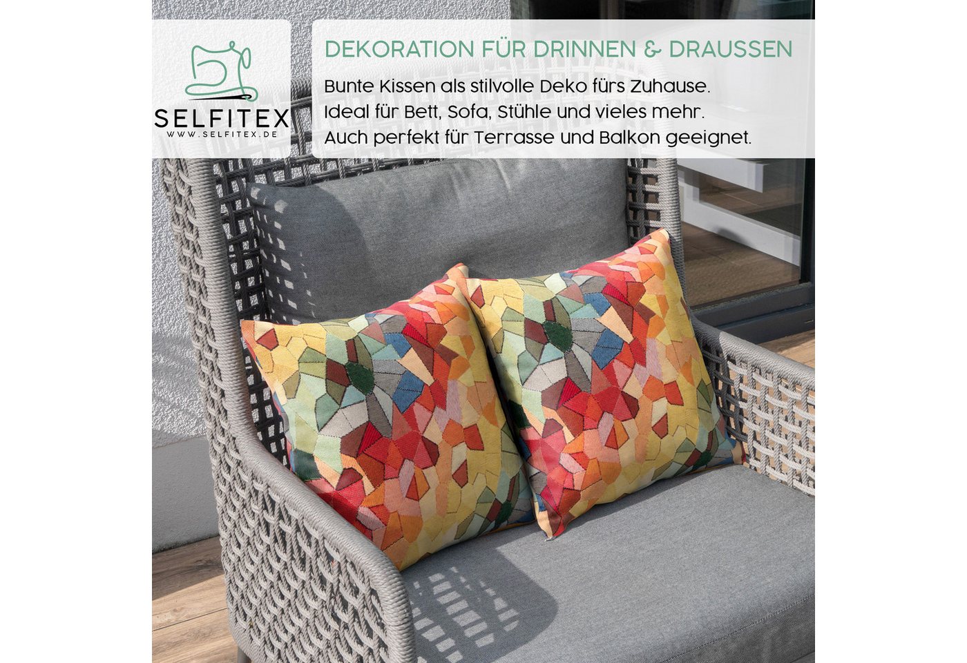 Selfitex Dekokissen mit buntem Muster im 2er Set, 30x50/40x40/50x50 inkl. Füllkissen, hochwertig gewebter Gobelin Kissenbezug mit weichem Füllkissen – Bild 5 von 5