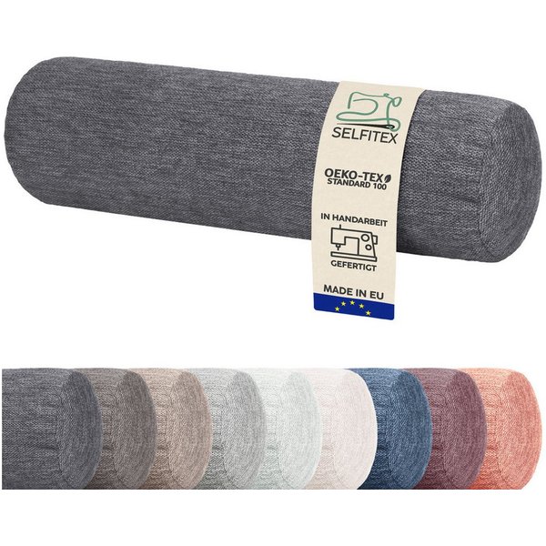 Selfitex Nackenrolle 19x65/18x45 cm, weich & formstabil, Nackenkissen für Bett & Couch, fein melierter Bezug, für Bett, Couch, auf Reisen