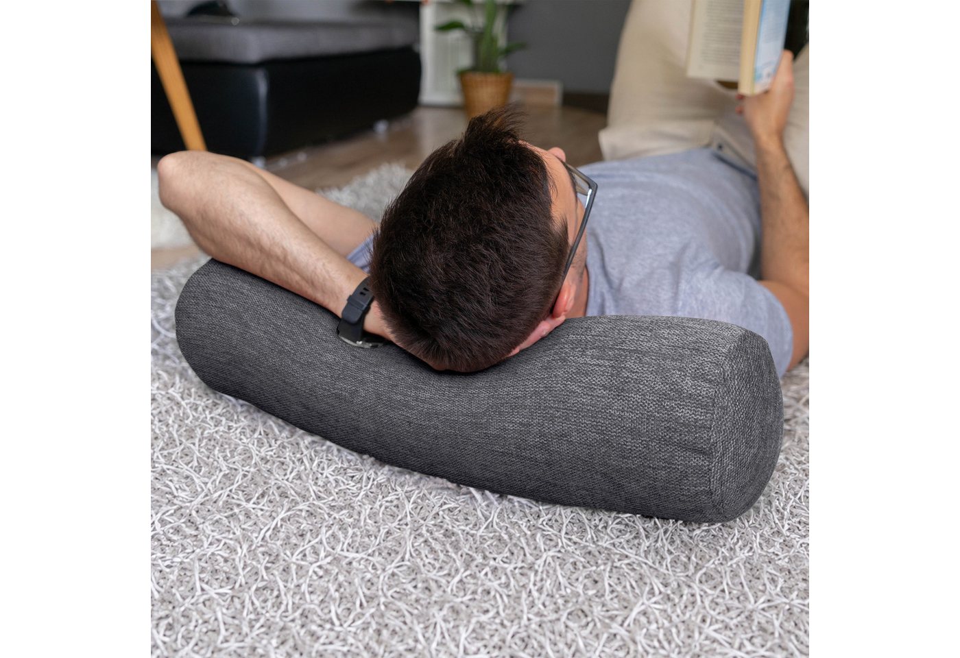Selfitex Nackenrolle 19x65/18x45 cm, weich & formstabil, Nackenkissen für Bett & Couch, fein melierter Bezug, für Bett, Couch, auf Reisen – Bild 5 von 5