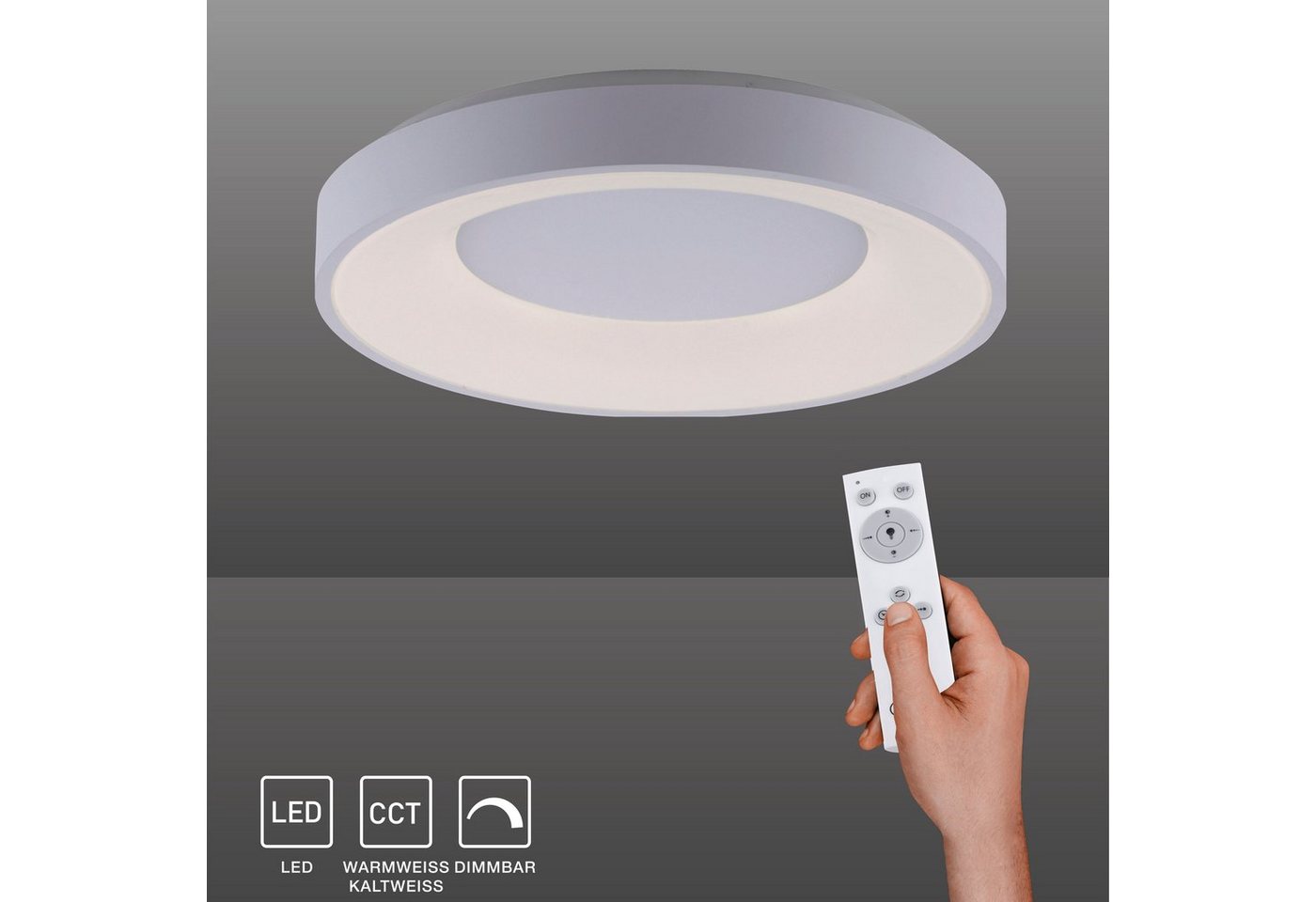 SellTec LED Deckenleuchte LED Deckenlampe ANIKA CCT, CCT Farbwechsel, dimmbar über Fernbedienung, Serienschaltung, 1xLED-Board/26,50W/2700-5000K, warmweiß-tages – Bild 2 von 5