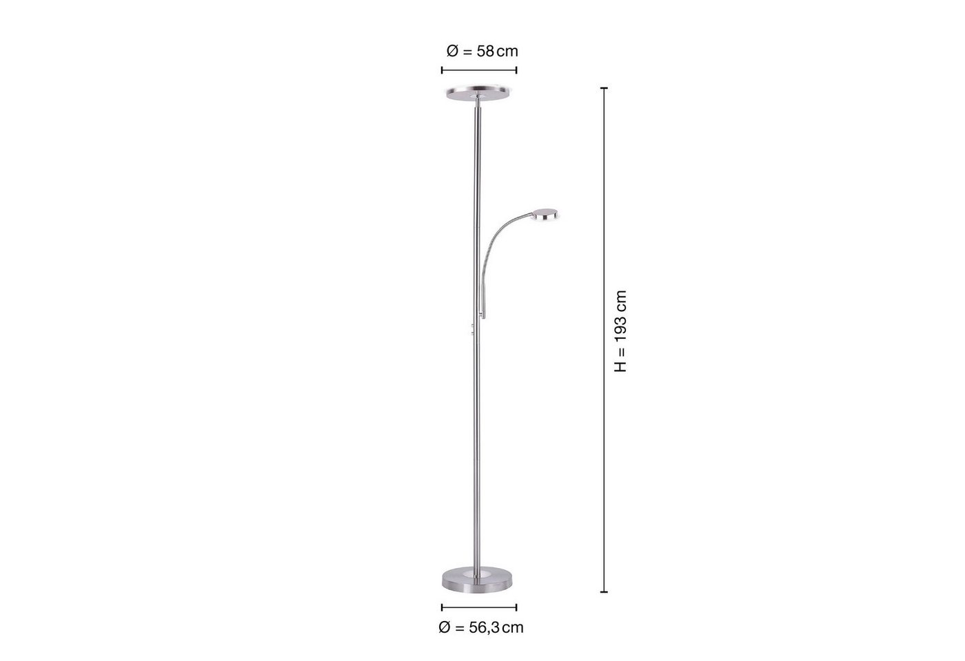 SellTec Stehlampe LED Deckenfluter HANS rund, dimmbar über Touchdimmer, Touchschalter, 1xLED-Board / 22 Watt, warmweiß, Fluter rund schwenkbar dimmbar flexible  – Bild 4 von 5