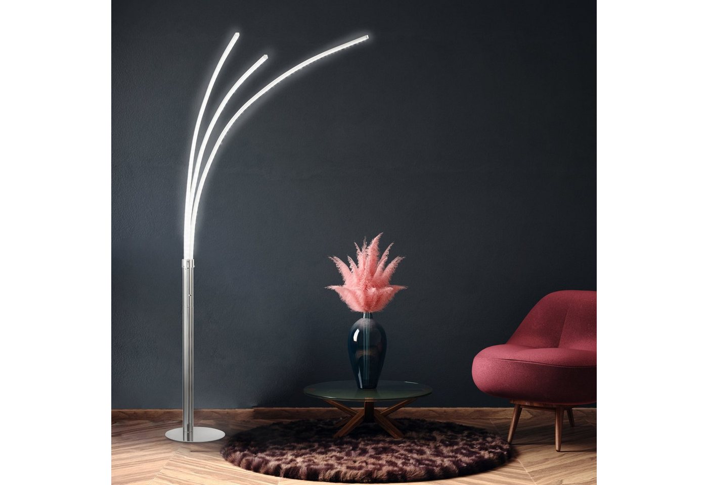 SellTec Stehlampe LED Stehlampe Bogenleuchte, steuerbar durch Kippschalter, 1xLED/ 6,80 Watt, warmweiß, LED Bogenlampe 3-flammig, warmweiß – Bild 3 von 5