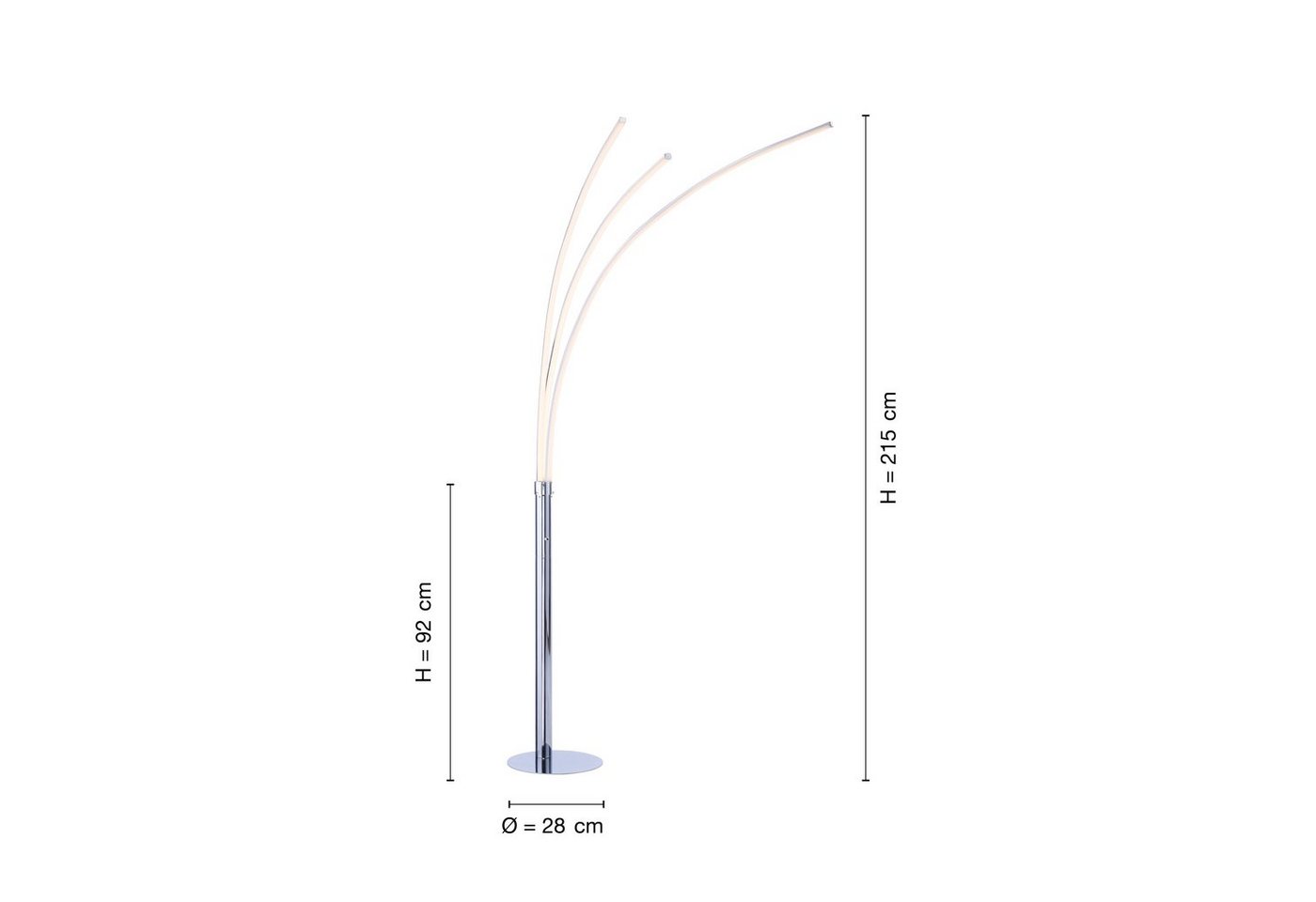 SellTec Stehlampe LED Stehlampe Bogenleuchte, steuerbar durch Kippschalter, 1xLED/ 6,80 Watt, warmweiß, LED Bogenlampe 3-flammig, warmweiß – Bild 5 von 5