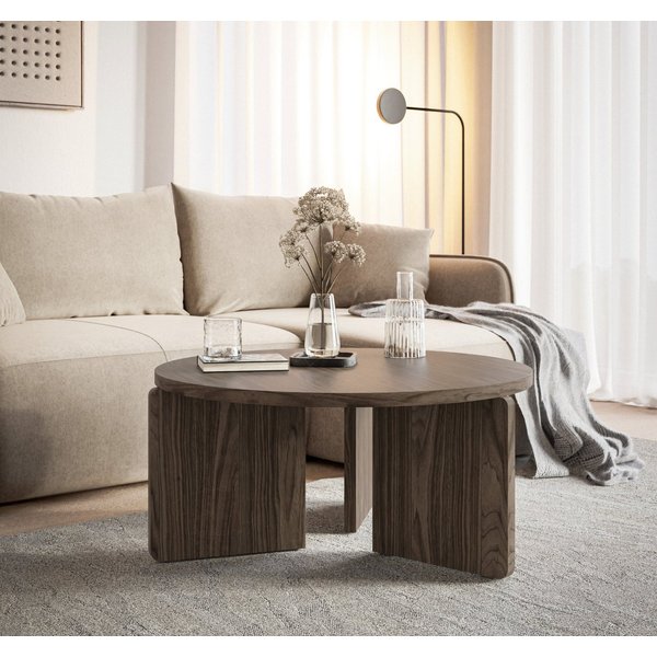 Selsey Couchtisch PREFFINES, Runder Wohnzimmertisch in Holzoptik Ø 88,5 x 40,5 cm