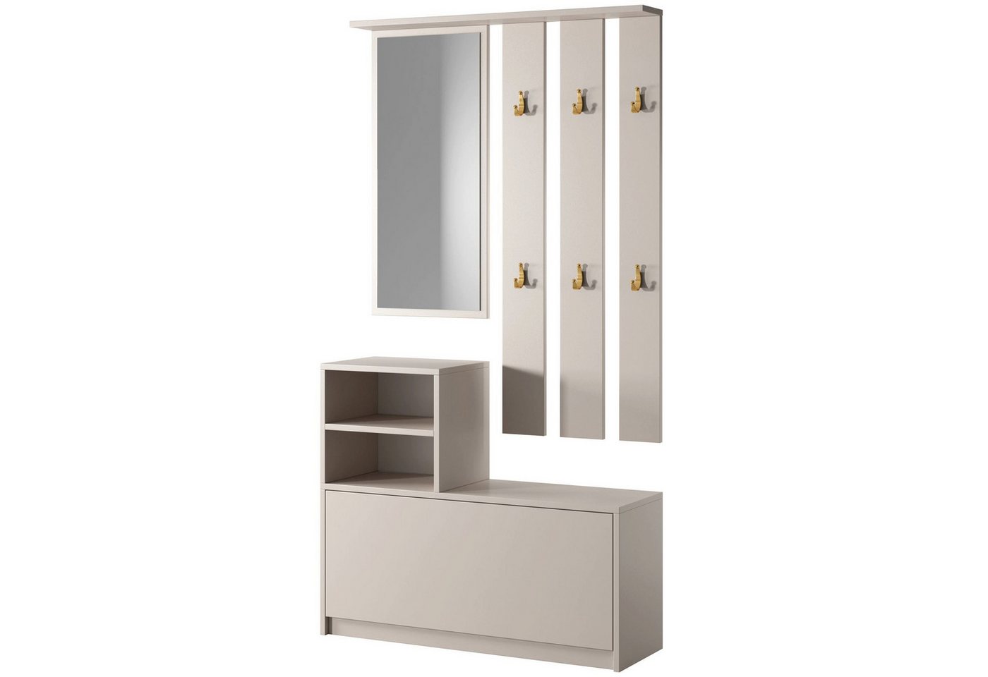Selsey Garderoben-Set YESFIR, mit Schuhschrank, Spiegel und Wandpaneel mit Haken, 85 cm – Bild 2 von 5