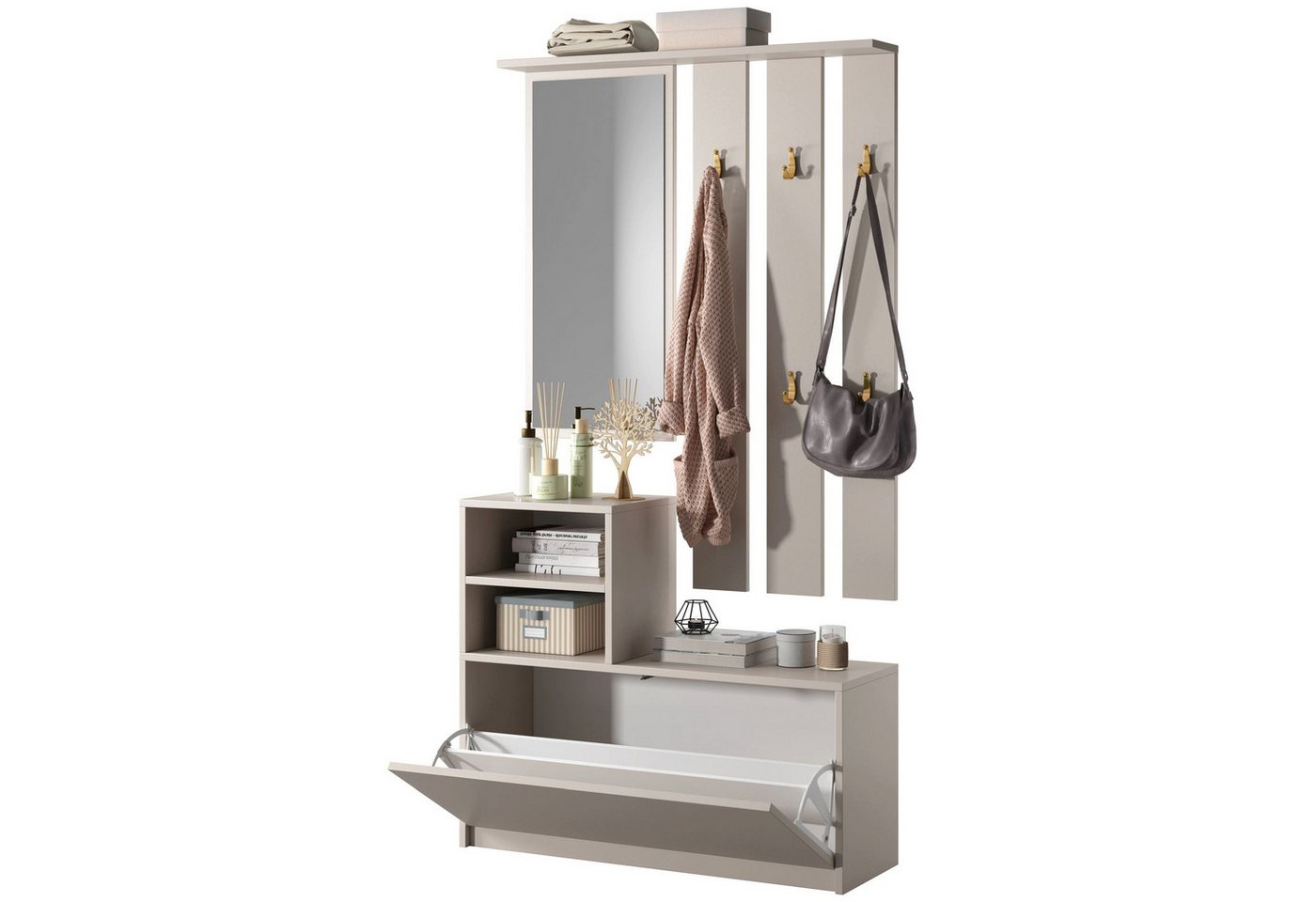 Selsey Garderoben-Set YESFIR, mit Schuhschrank, Spiegel und Wandpaneel mit Haken, 85 cm – Bild 4 von 5