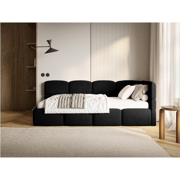 Selsey Jugendbett CLOUDY, mit Eck-Kopfteil, Lattenrost, Bettkasten und Easy-Clean-Samt, 120 cm