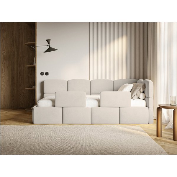 Selsey Kinderbett CLOUDY, Bettkasten, 2x Rausfallschutz, Samt wasserabweisend, 90 x 200 cm