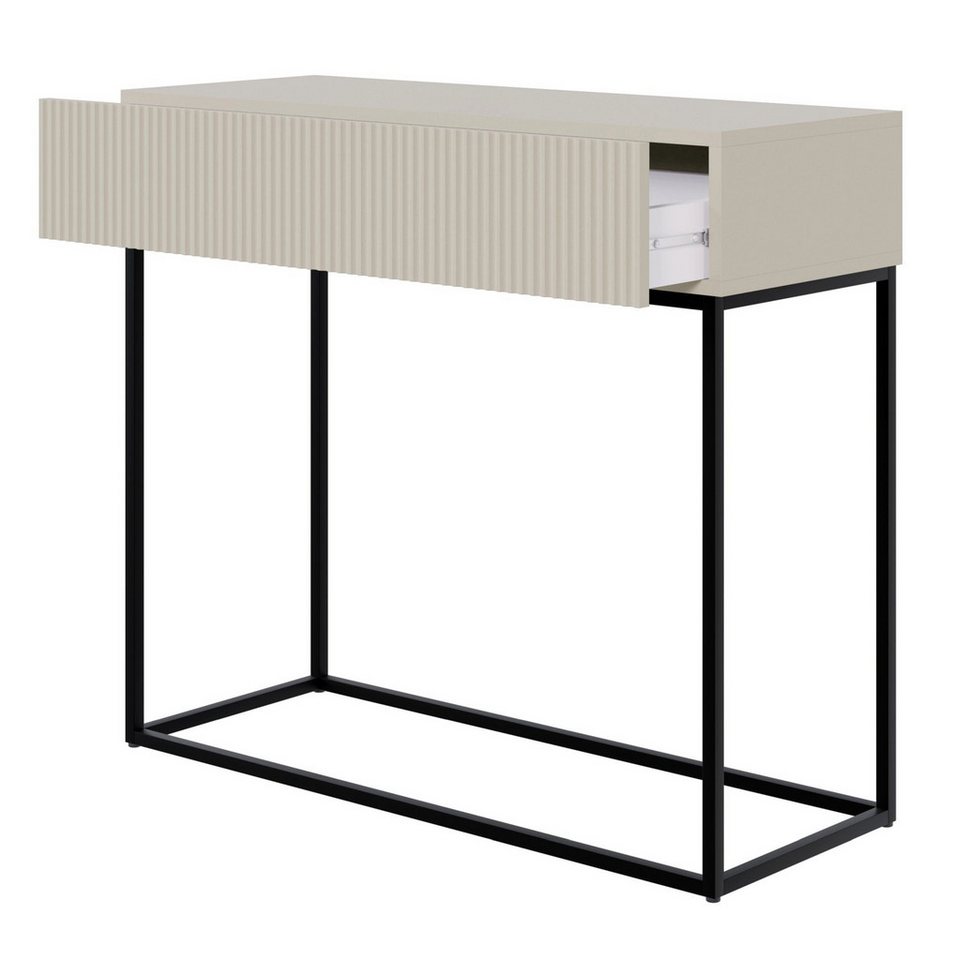Selsey Konsolentisch VELDIO, mit Schublade, geriffelter Front und Metallgestell, 90 cm – Bild 2 von 5