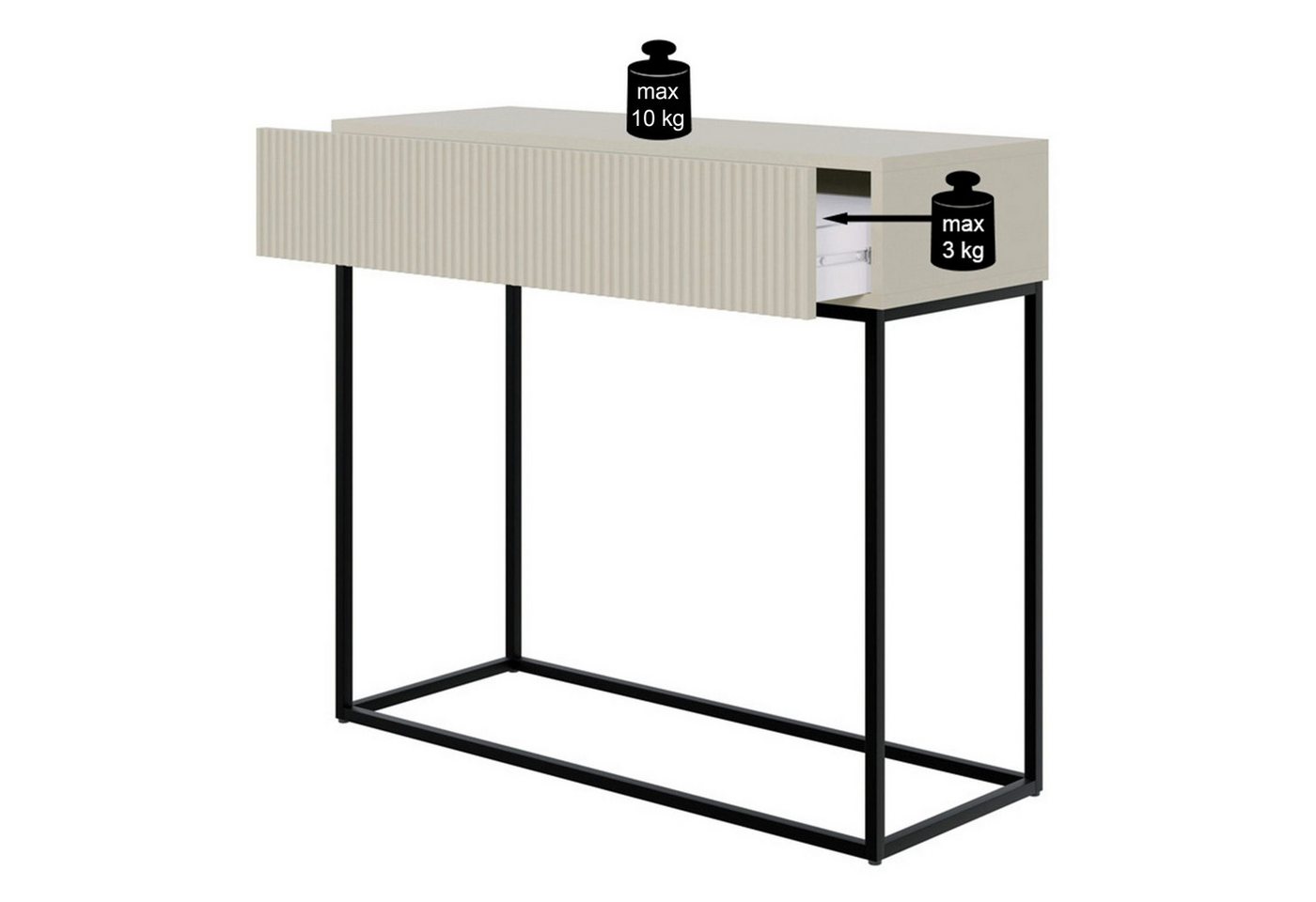 Selsey Konsolentisch VELDIO, mit Schublade, geriffelter Front und Metallgestell, 90 cm – Bild 5 von 5