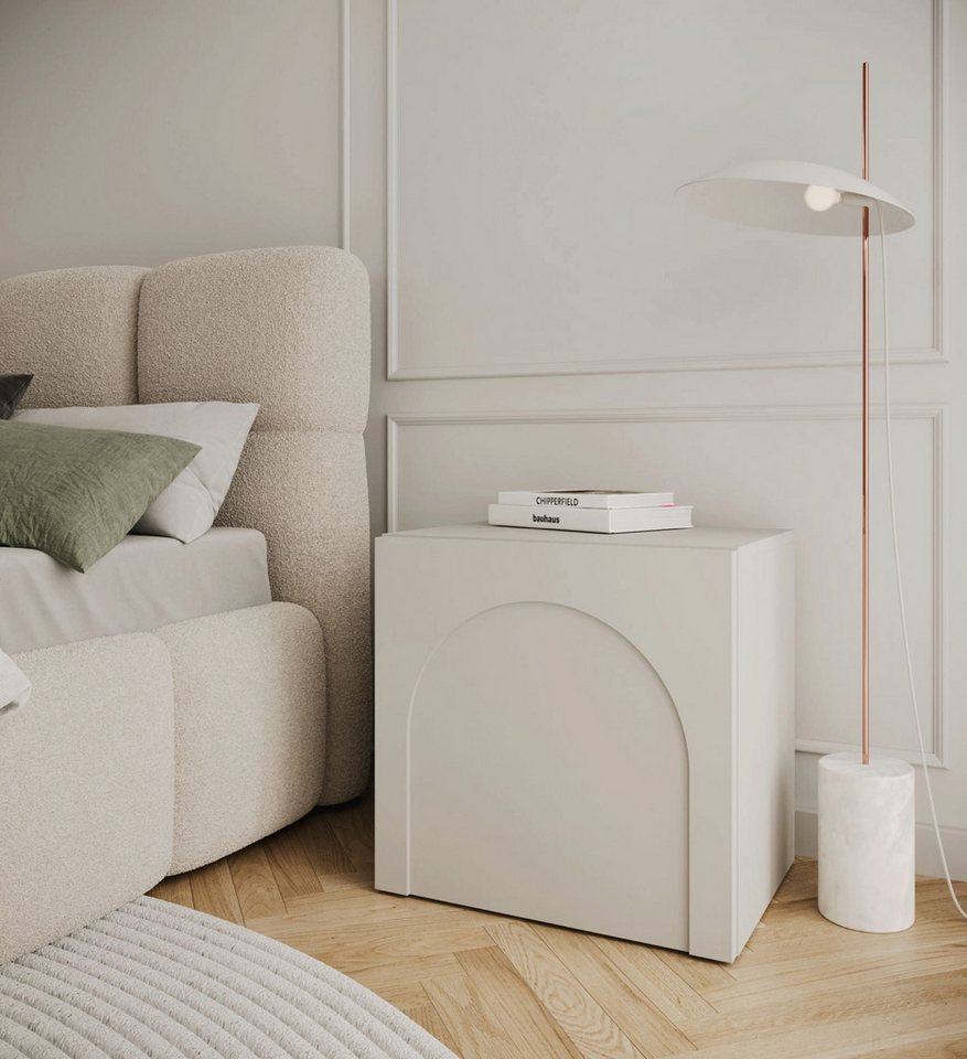 Selsey Nachttisch ARKADIA, Nachttisch in Kaschmirgrau, matte Oberfläche mit Bogenfront, 50 cm – Bild 2 von 5