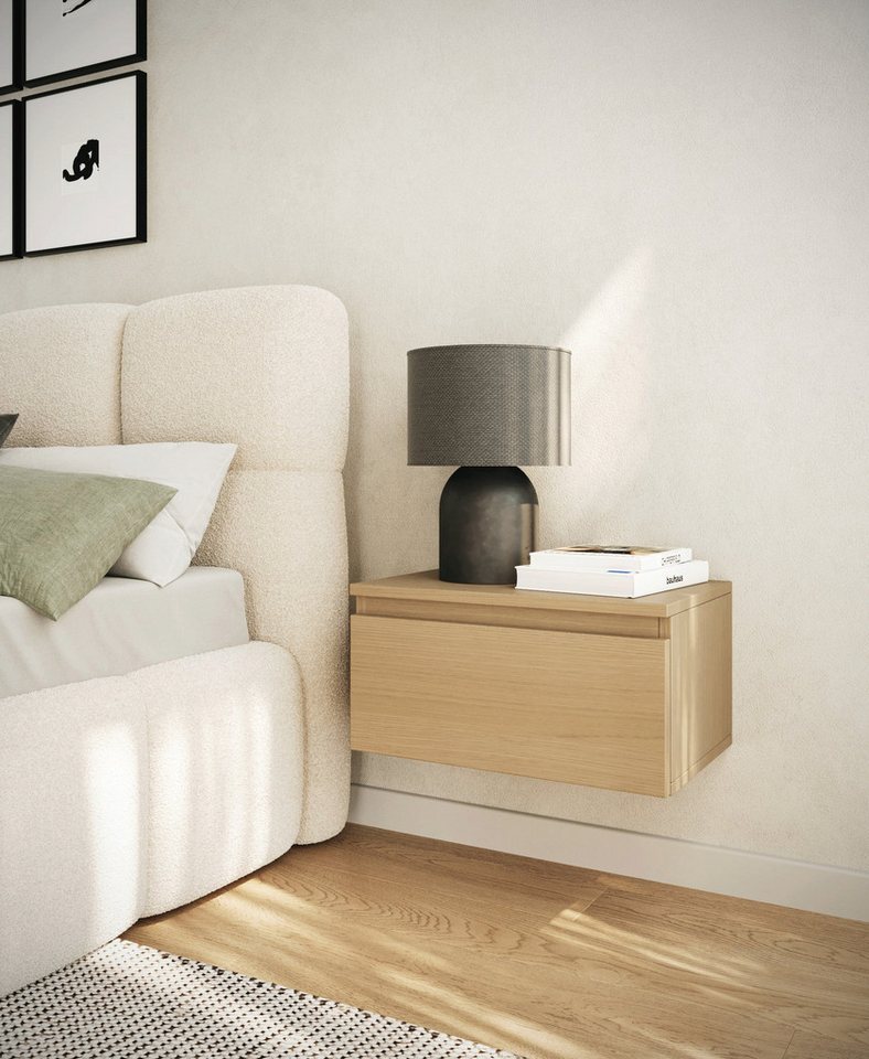 Selsey Nachttisch BEMMI, Wandnachttisch mit Schublade – schwebendes Design, matt, 48 cm breit – Bild 2 von 5