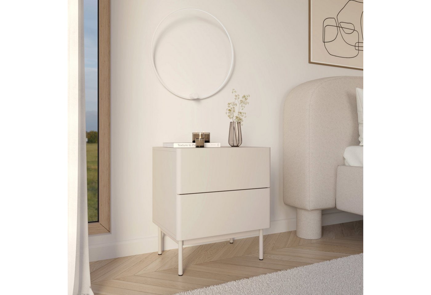 Selsey Nachttisch OLIO, Nachttisch mit 2 Schubladen, 50 cm, Farbe Kaschmir – Bild 2 von 5