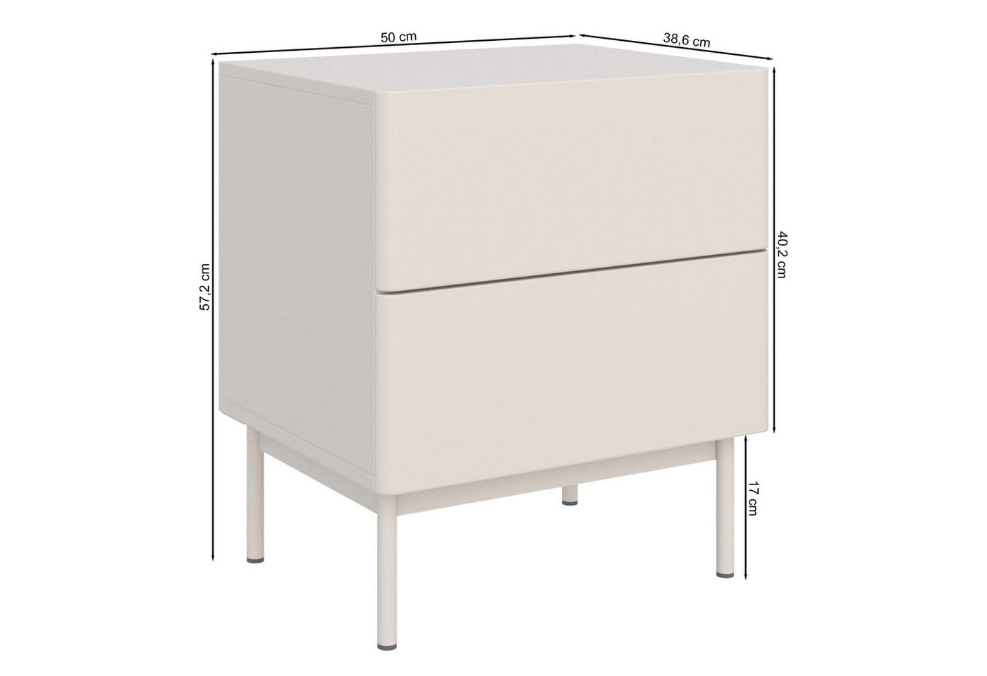 Selsey Nachttisch OLIO, Nachttisch mit 2 Schubladen, 50 cm, Farbe Kaschmir – Bild 4 von 5