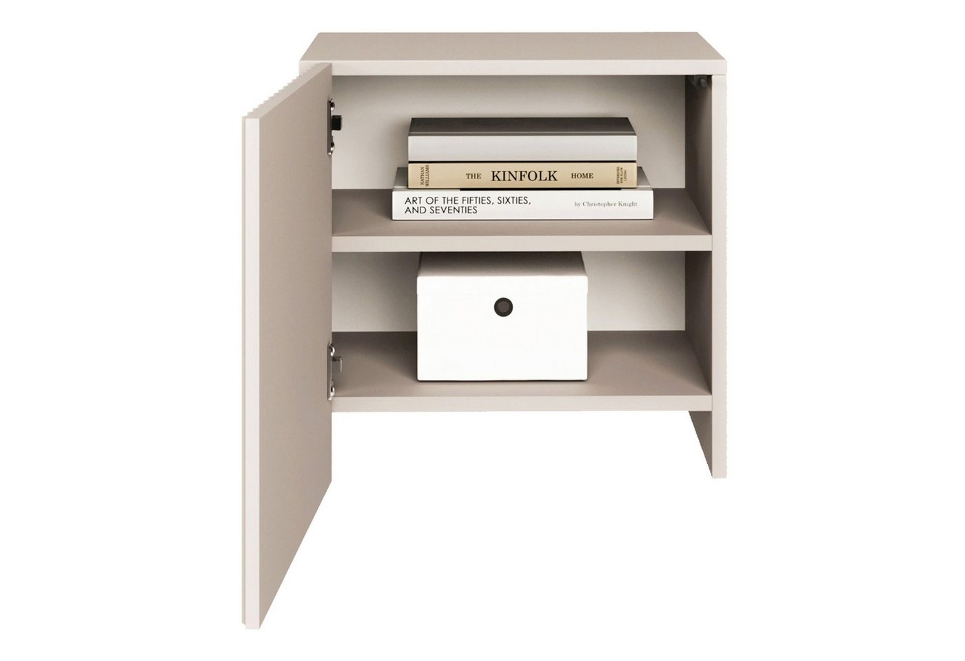 Selsey Nachttisch SUDS, Nachttisch in Kaschmirbeige mit Lamellenfront und Push-to-Open – Bild 2 von 5